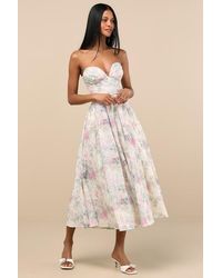 Lulus - Ebba Floral Eyelet Embroidered Strapless Midi Dress - Lyst