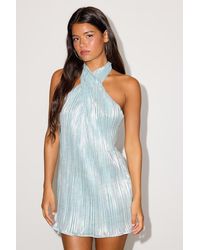 Lulus - Collins Lurex Plisse Halter Mini Dress - Lyst