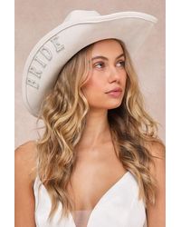 Lulus - Last Rodeo Bride Patch Rhinestone Pearl Cowboy Hat - Lyst