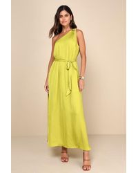 Lulus - Goddess Aura Chartreuse Satin One-Shoulder Maxi Dress - Lyst