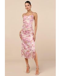 Lulus - Truest Romance Floral Print Sleeveless Ruched Midi Dress - Lyst
