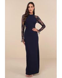 Lulus - Bragging Rights Lace Long Sleeve Column Maxi Dress - Lyst