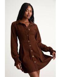 Lulus - Autumn Mood Dark Corduroy Mini Dress With Pockets - Lyst