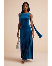 Lulus - Liora Dark Velvet Boat Neck Sash Maxi Dress - Lyst