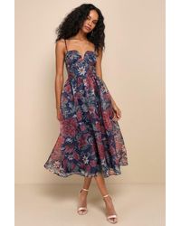 Lulus - Cherished Aura Floral Organza Bustier Midi Dress - Lyst