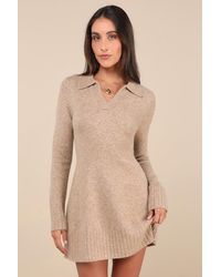 Lulus - Soft Serenity Heather Collared Sweater Mini Dress - Lyst