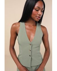 Lulus - Gracinda Sage Button-Front Vest Top - Lyst