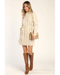 Lulus - Warmed Up To You Cream Cable Knit Mock Neck Sweater Dress - Lyst