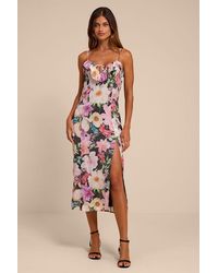 Lulus - Kayla Multi Floral Ruffled Midi Dress - Lyst