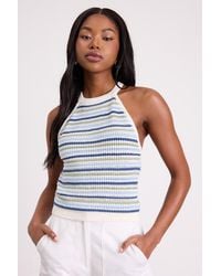 Lulus - Farida Ivory And Striped Crochet Tank Top - Lyst