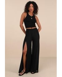 Lulus - Knockout Knit Wide-Leg Slit-Front Pants - Lyst