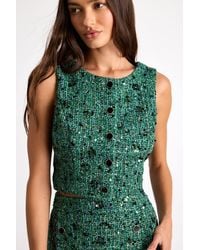Lulus - Namari Emerald Tweed Sequin Button-Front Crop Top - Lyst
