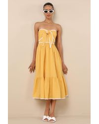 Lulus - Delightful Design Polka Dot Midi Dress With Pockets - Lyst