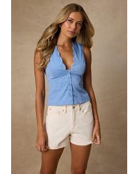 Lulus - Seasonally Lovely Scalloped Button-Front Poplin Top - Lyst