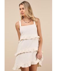 Roxy - Soft Sands Cream Tiered Mini Dress - Lyst