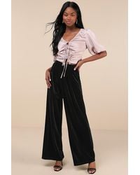 Lulus - Chic Splendor Velvet Pleated High-Rise Wide-Leg Pants - Lyst