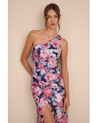 Lulus - Jemmilah Floral Textured One-Shoulder Midi Dress - Lyst