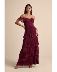 Lulus - Always Remarkable Pleated Off-The-Shoulder Maxi Dress - Lyst