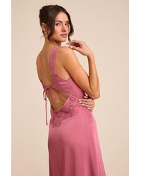 Lulus - Alayah Satin Lace Tie-Back Midi Dress - Lyst