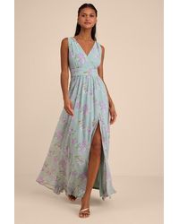 Lulus - Heavenly Hues Sage Floral Surplice Maxi Dress - Lyst