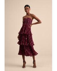 Lulus - Hadelyn Floral Pleated Tiered Midi Dress - Lyst