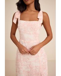 Lulus - Summer Invite And Toile Tie-Strap Tiered Midi Dress - Lyst