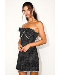 Lulus - Precious And Perfect Tweed Rhinestone Bow Mini Dress - Lyst