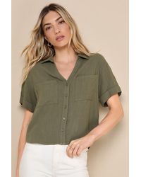 Lulus - Summer Escapades Linen Collared Button-Up Top - Lyst