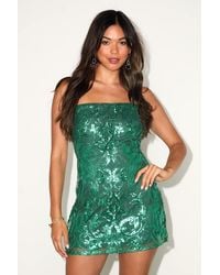 Lulus - Divine Energy Emerald Sequin Lace-Up A-Line Mini Dress - Lyst