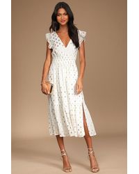 Lulus - Cause To Celebrate And Dot Ruffled Tiered Midi Dress - Lyst