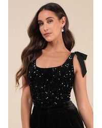 Lulus - Adept Allure Velvet Sequin Tie-Strap Bodysuit - Lyst
