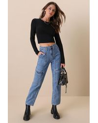 Lulus - Ready To Vibe Medium Wash High-Rise Straight Leg Cargo Jeans - Lyst
