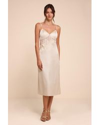 Lulus - Kimberly Cream Satin Crochet Lace Slip Midi Dress - Lyst