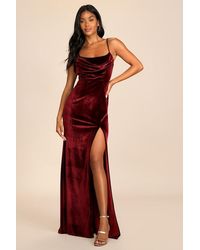 Lulus - Everything I Do Wine Velvet Cowl Neck Mermaid Maxi Dress - Lyst