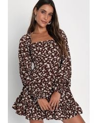 Lulus - Coy Charm Floral Print Long Sleeve Mini Dress - Lyst