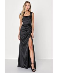 Lulus - Stunning Arrival Satin Off-The-Shoulder Maxi Dress - Lyst