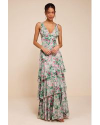 Lulus - Somerset Sage Multi Floral Tiered Maxi Dress - Lyst