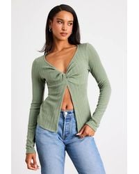 Lulus - Myron Sage Ribbed Knit Twist-Front Long Sleeve Top - Lyst