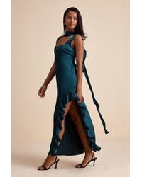 Lulus - Adelise Satin Ruffled Sash Scarf Maxi Dress - Lyst