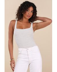 Lulus - Casual Adventures Striped Ribbed Sleeveless Bodysuit - Lyst