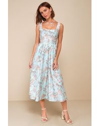 Lulus - Darling Adoration Floral Midi Dress With Pockets - Lyst