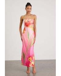 Lulus - Anahi Multi Floral Satin Strapless Maxi Dress - Lyst