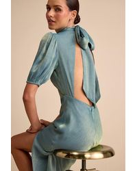Lulus - Talira Satin Lurex Mock Neck Cutout Maxi Dress - Lyst