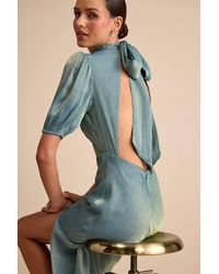 Lulus - Talira Satin Lurex Mock Neck Cutout Maxi Dress - Lyst