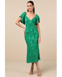Lulus - Effervescent Afternoon Satin Flutter Sleeve Midi Dress - Lyst