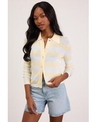Lulus - Nelly Striped Button-Up Knit Top - Lyst