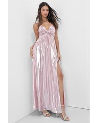 Lulus - Fabulous Finesse Metallic Twist-Front Maxi Dress - Lyst