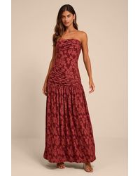 Lulus - Anaiis Floral Burnout Strapless Maxi Dress - Lyst