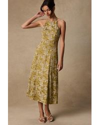 Lulus - Caida Chartreuse Floral Satin Halter Midi Dress - Lyst