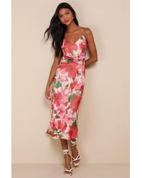 Lulus - Beautiful Entrance Multi Floral Twist-Front Midi Dress - Lyst